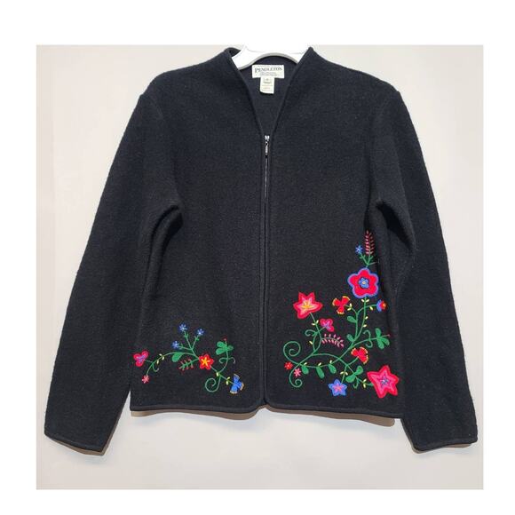 Pendleton Full Zip Floral Embroidered Wool Cardigan Size Small - Picture 1 of 4